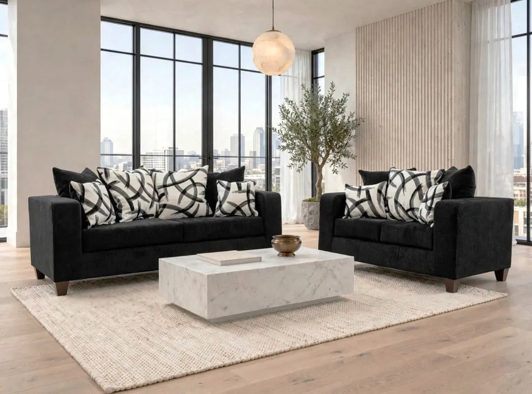Monroe Black Sofa & Loveseat by Happy Homes at Eve Furniture