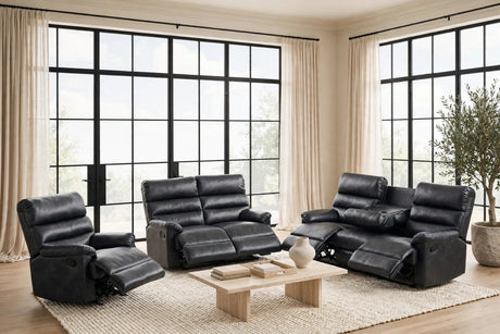 Albert Black Leather 3-Piece Reclining Living Room Set by Happy Homes at Eve Furniture