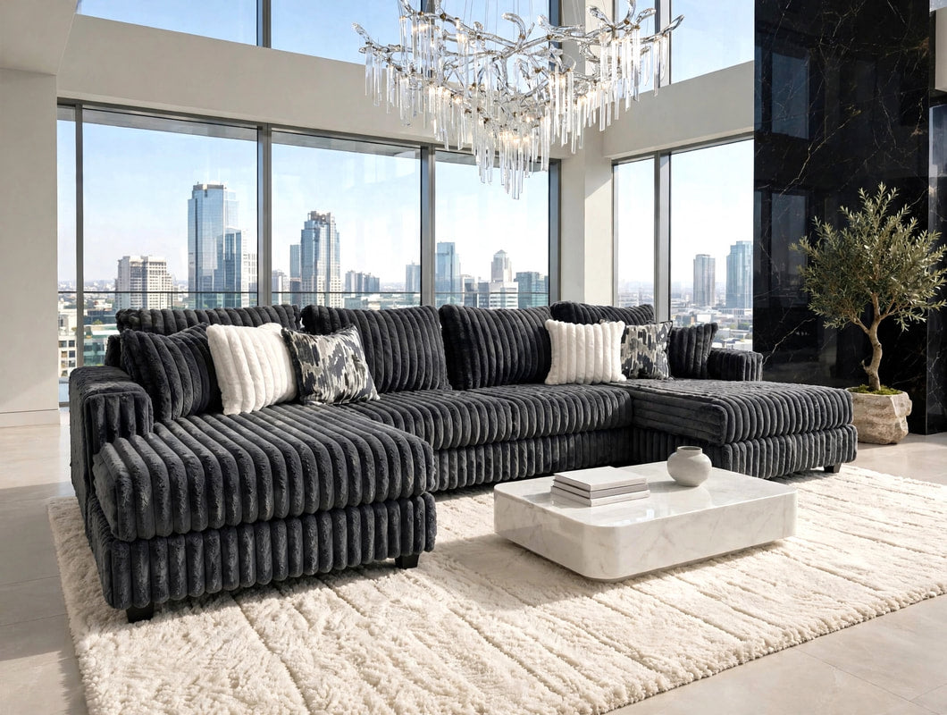Carnaby Charcoal Double Chaise Sectional by Happy Homes at Eve Furniture