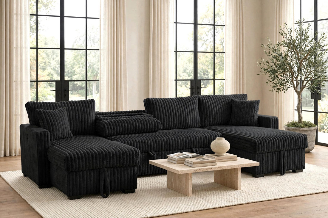 Seccional Chaise Doble Negro July con Cama Desplegable