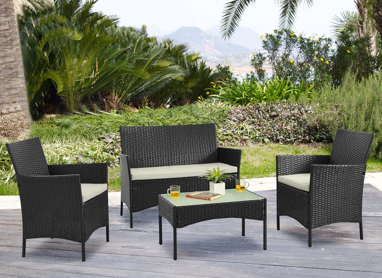 Imperia Patio 4-Person Conversation Set with Coffee Table with Cream Cushions by Manhattan Comfort at Eve Furniture