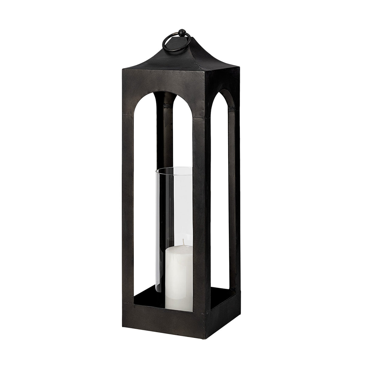 Ina Short Charcoal Metal Candle Holder Lantern by Mercana at Eve Furniture