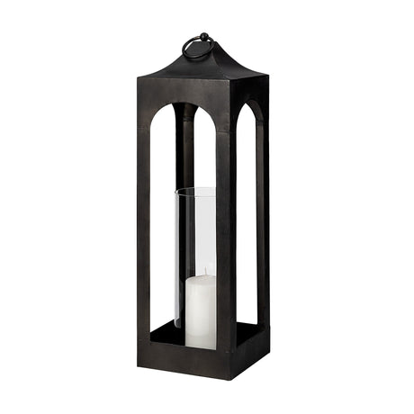 Ina Short Charcoal Metal Candle Holder Lantern by Mercana at Eve Furniture