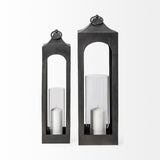 Ina Tall Charcoal Metal Candle Holder Lantern by Mercana at Eve Furniture