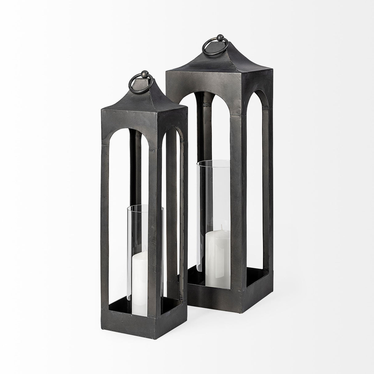 Ina Tall Charcoal Metal Candle Holder Lantern by Mercana at Eve Furniture