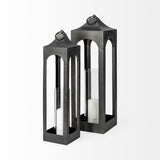 Ina Tall Charcoal Metal Candle Holder Lantern by Mercana at Eve Furniture