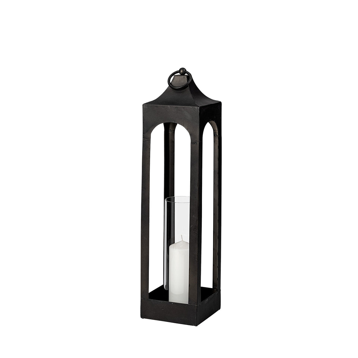 Ina Tall Charcoal Metal Candle Holder Lantern by Mercana at Eve Furniture