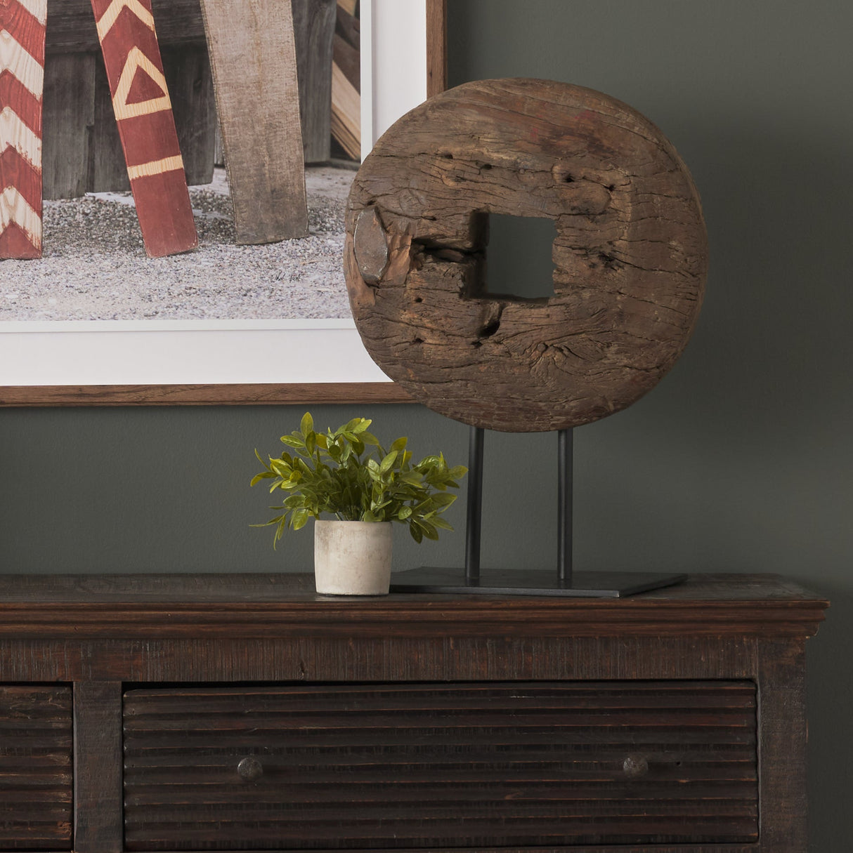 Incana 20L x 4W Natural Brown Reclaimed Wood Wheel Object by Mercana at Eve Furniture