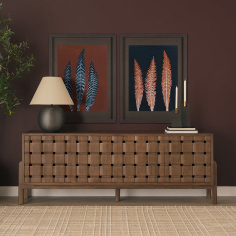 Indigo Fern 4 by Mary Margaret Briggs Hand Embellished Textured Framed Art Print Matted under Glass by Mercana at Eve Furniture