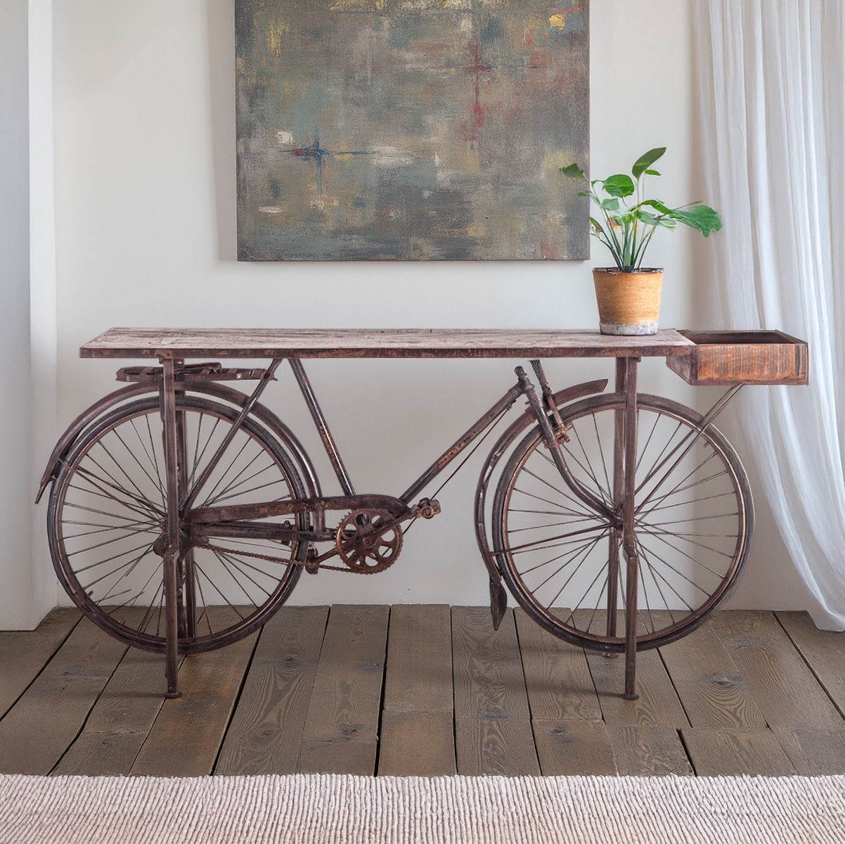 Industrial Teak 71" Bicycle Console Table in Walnut by Home Trends & Design at Eve Furniture