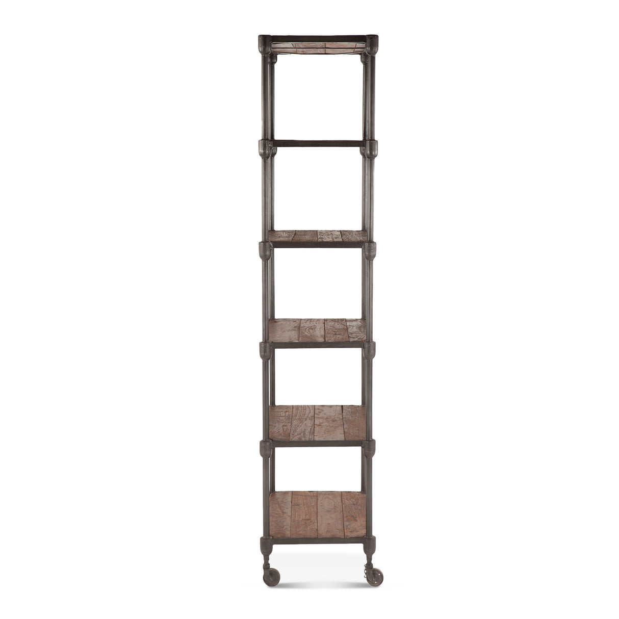 Industrial Teak 80" Wheeled Bookshelf in Natural Reclaimed Wood by Home Trends & Design at Eve Furniture