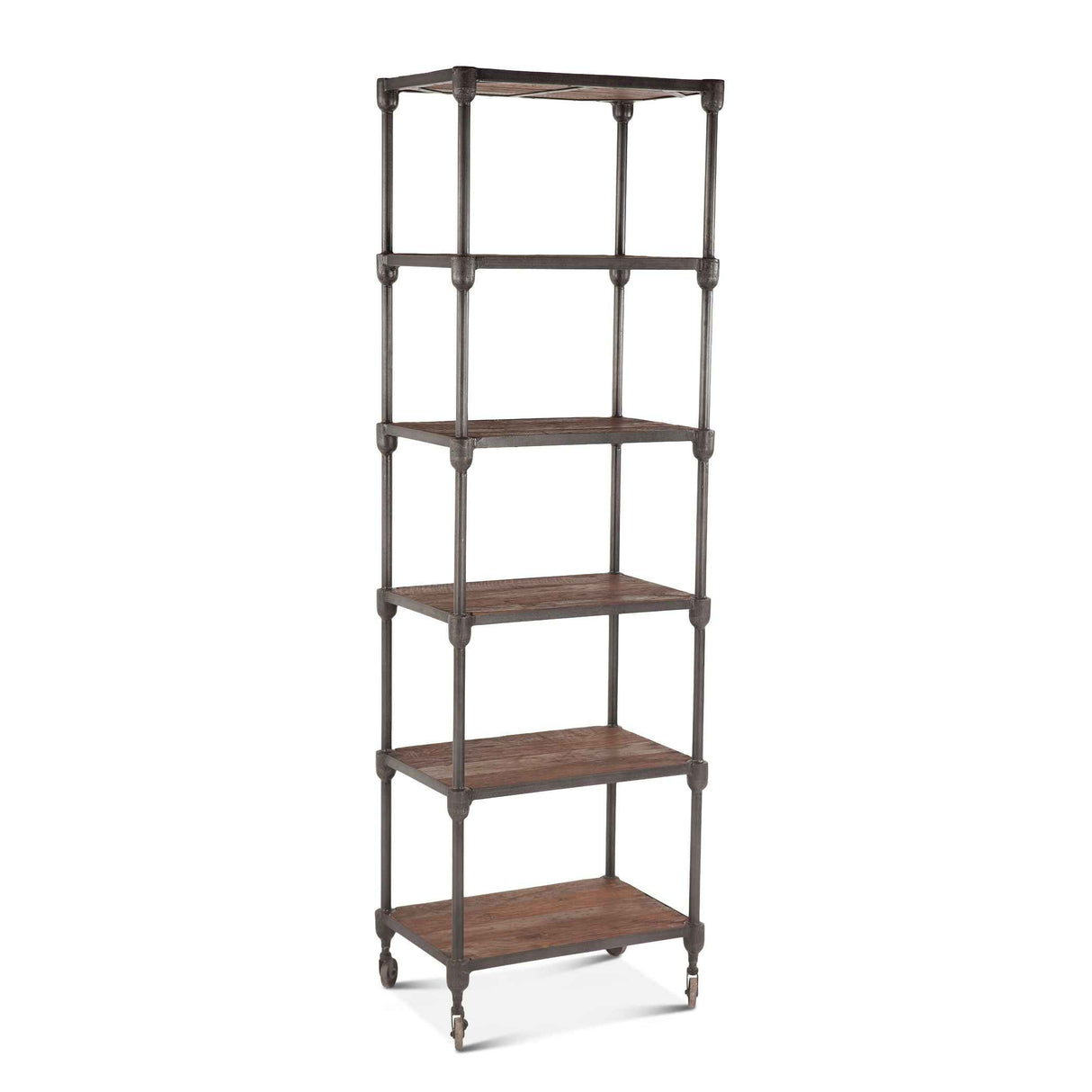 Industrial Teak 80" Wheeled Bookshelf in Natural Reclaimed Wood by Home Trends & Design at Eve Furniture