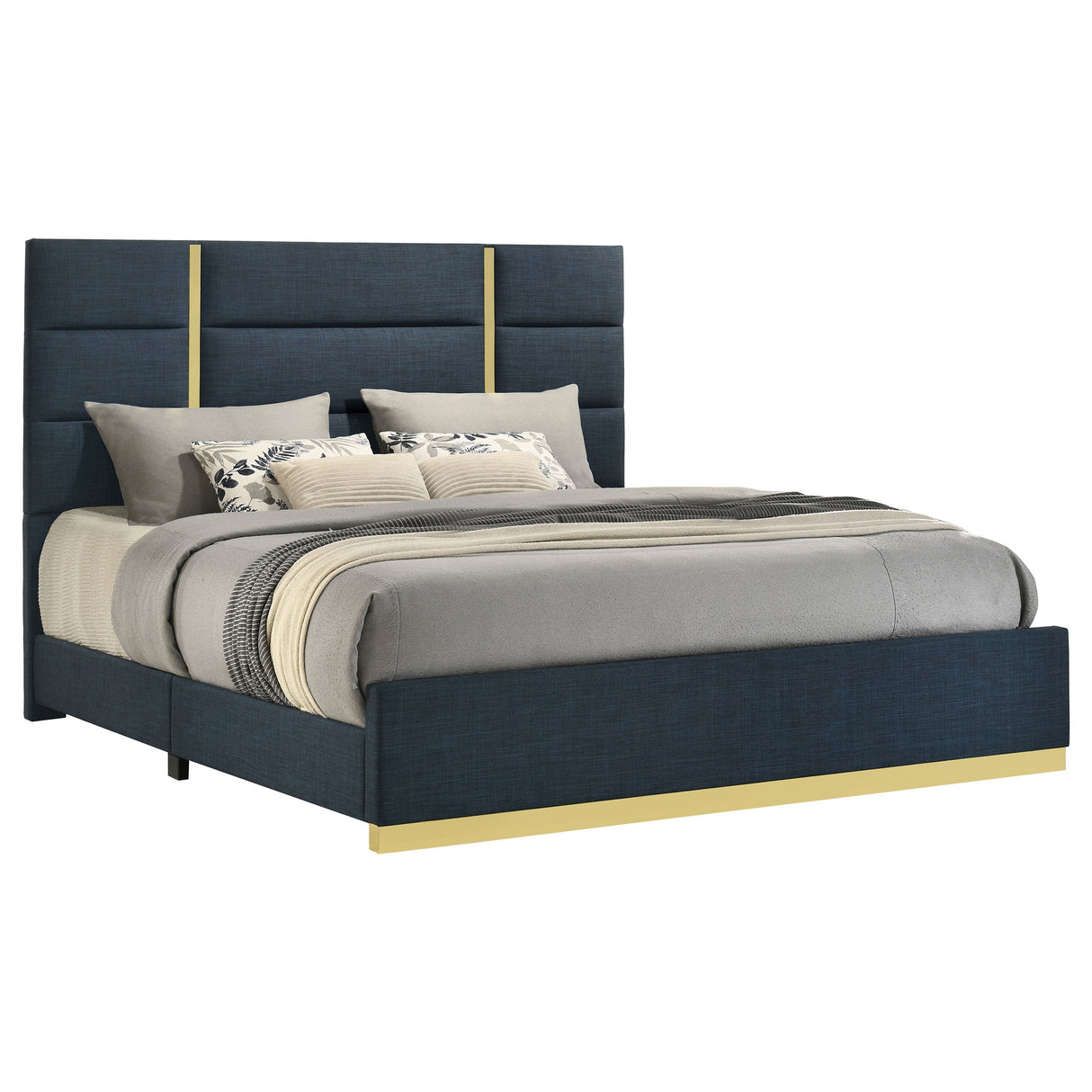 Ines Navy 52-inch Fabric Upholstered Eastern King Panel Bed by Coaster at Eve Furniture