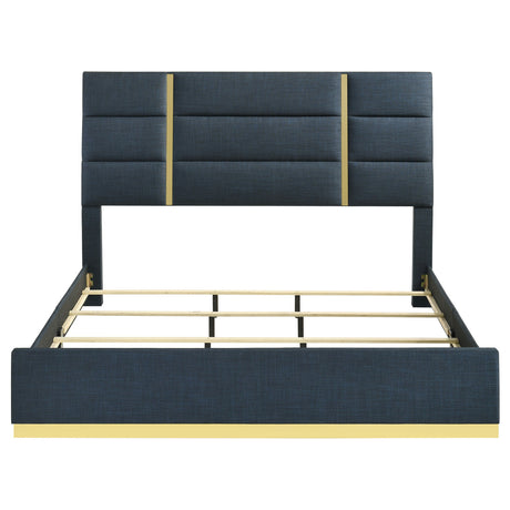 Ines Navy 52-inch Fabric Upholstered Eastern King Panel Bed by Coaster at Eve Furniture