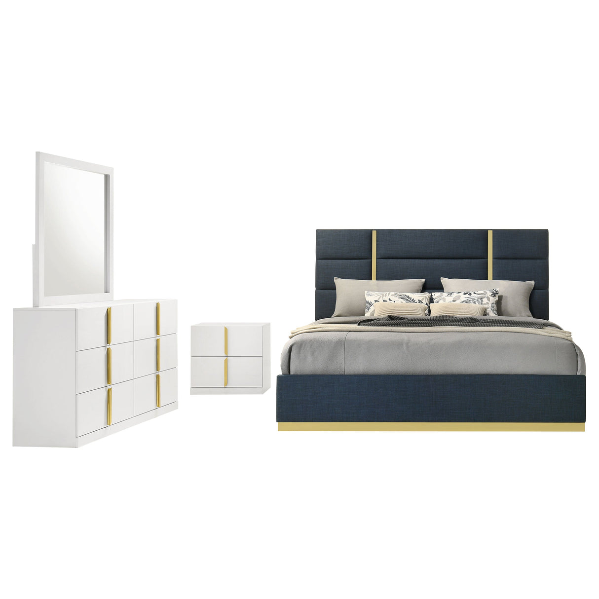 Ines Navy/White High Gloss 4-piece Queen Bedroom Set by Coaster at Eve Furniture