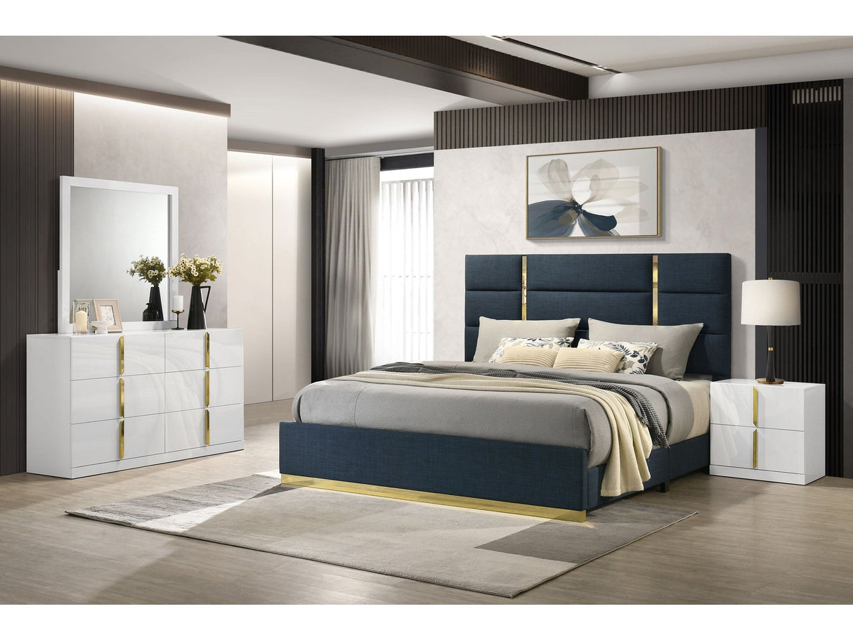 Ines Navy/White High Gloss 4-piece Queen Bedroom Set by Coaster at Eve Furniture