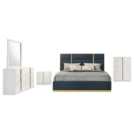 Ines Navy/White High Gloss 5-piece Eastern King Bedroom Set by Coaster at Eve Furniture