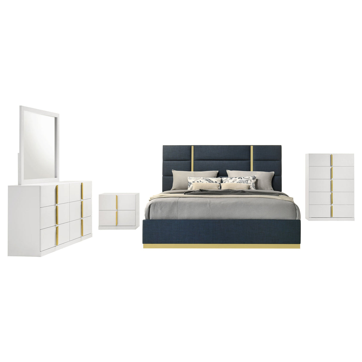 Ines Navy/White High Gloss 5-piece Queen Bedroom Set by Coaster at Eve Furniture