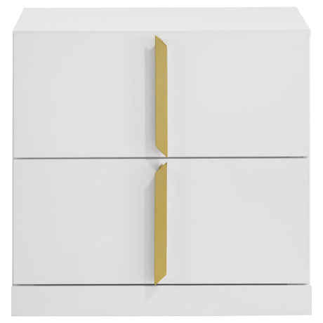 Ines White High Gloss 2-drawer Nightstand Bedside Table by Coaster at Eve Furniture