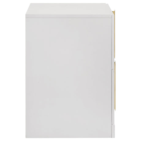 Ines White High Gloss 2-drawer Nightstand Bedside Table by Coaster at Eve Furniture
