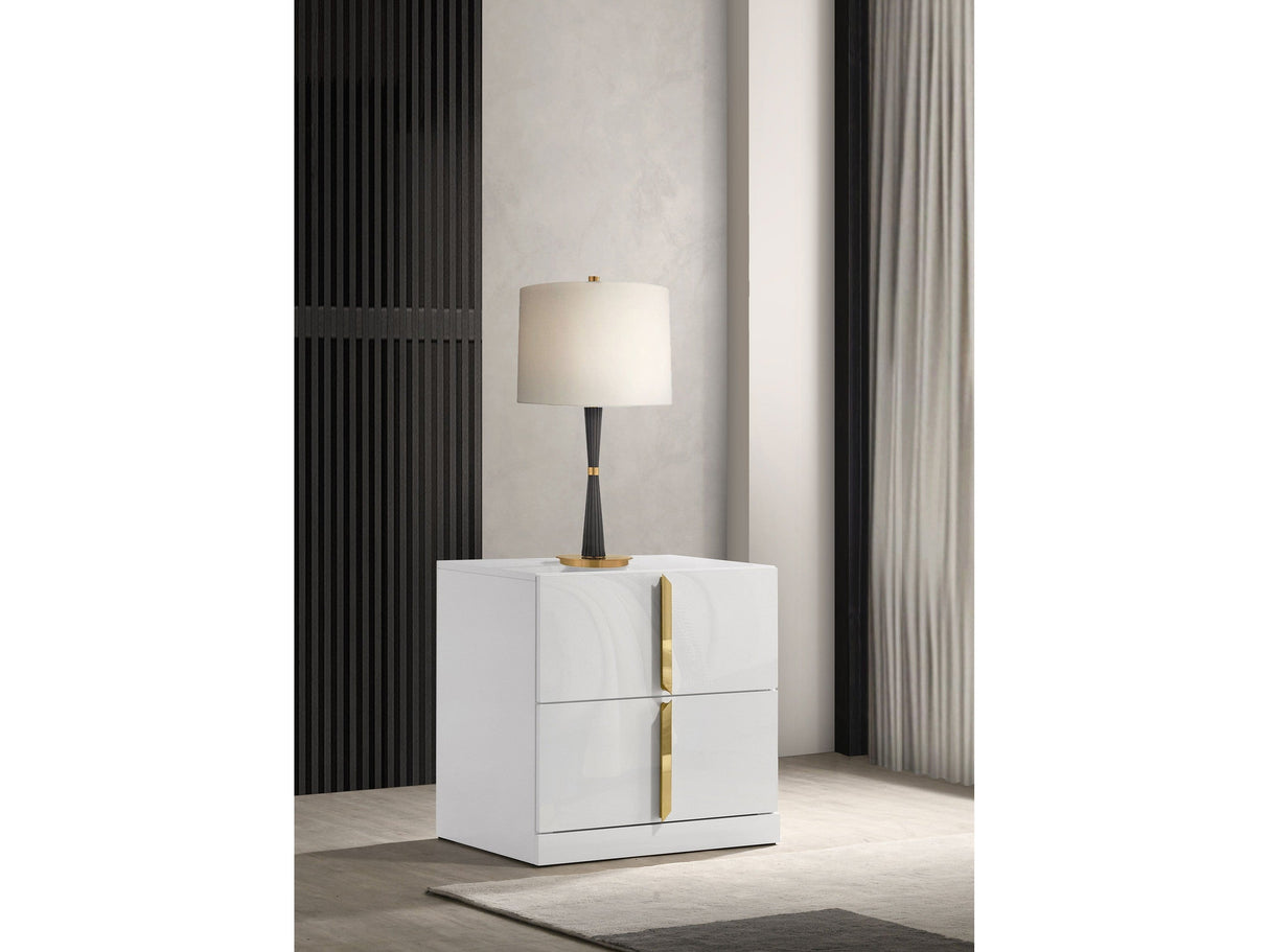 Ines White High Gloss 2-drawer Nightstand Bedside Table by Coaster at Eve Furniture