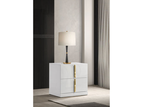 Ines White High Gloss 2-drawer Nightstand Bedside Table by Coaster at Eve Furniture