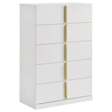 Ines White High Gloss 5-drawer Bedroom Chest of Drawers by Coaster at Eve Furniture