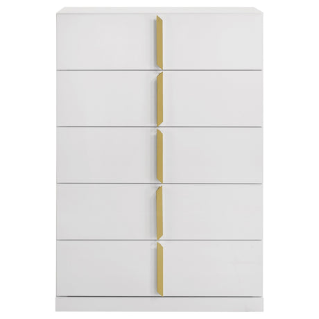 Ines White High Gloss 5-drawer Bedroom Chest of Drawers by Coaster at Eve Furniture
