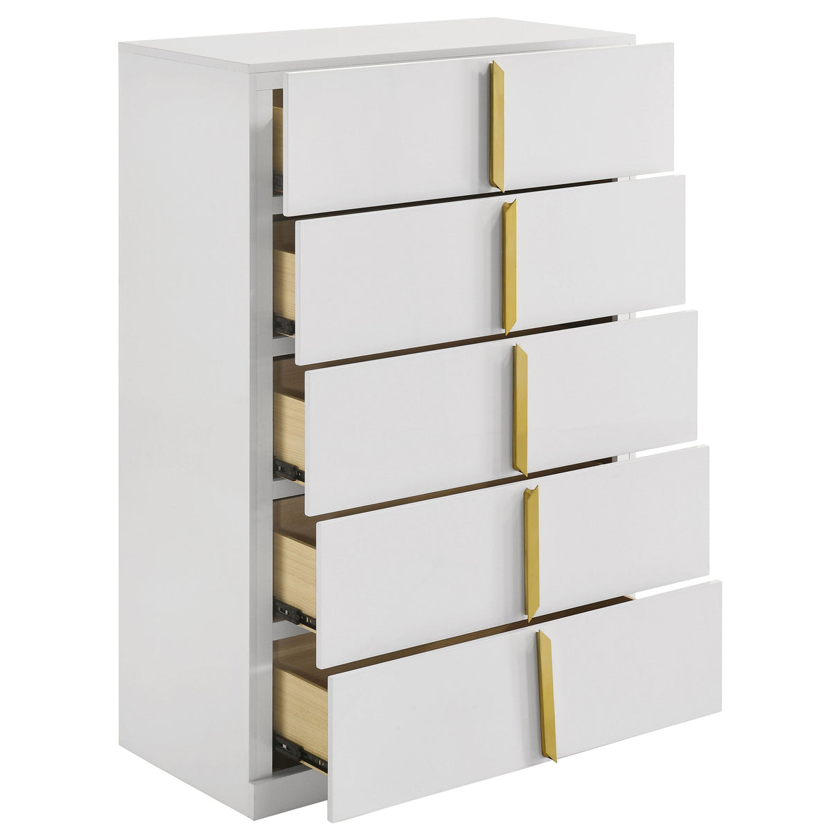 Ines White High Gloss 5-drawer Bedroom Chest of Drawers by Coaster at Eve Furniture