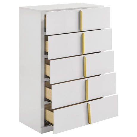 Ines White High Gloss 5-drawer Bedroom Chest of Drawers by Coaster at Eve Furniture