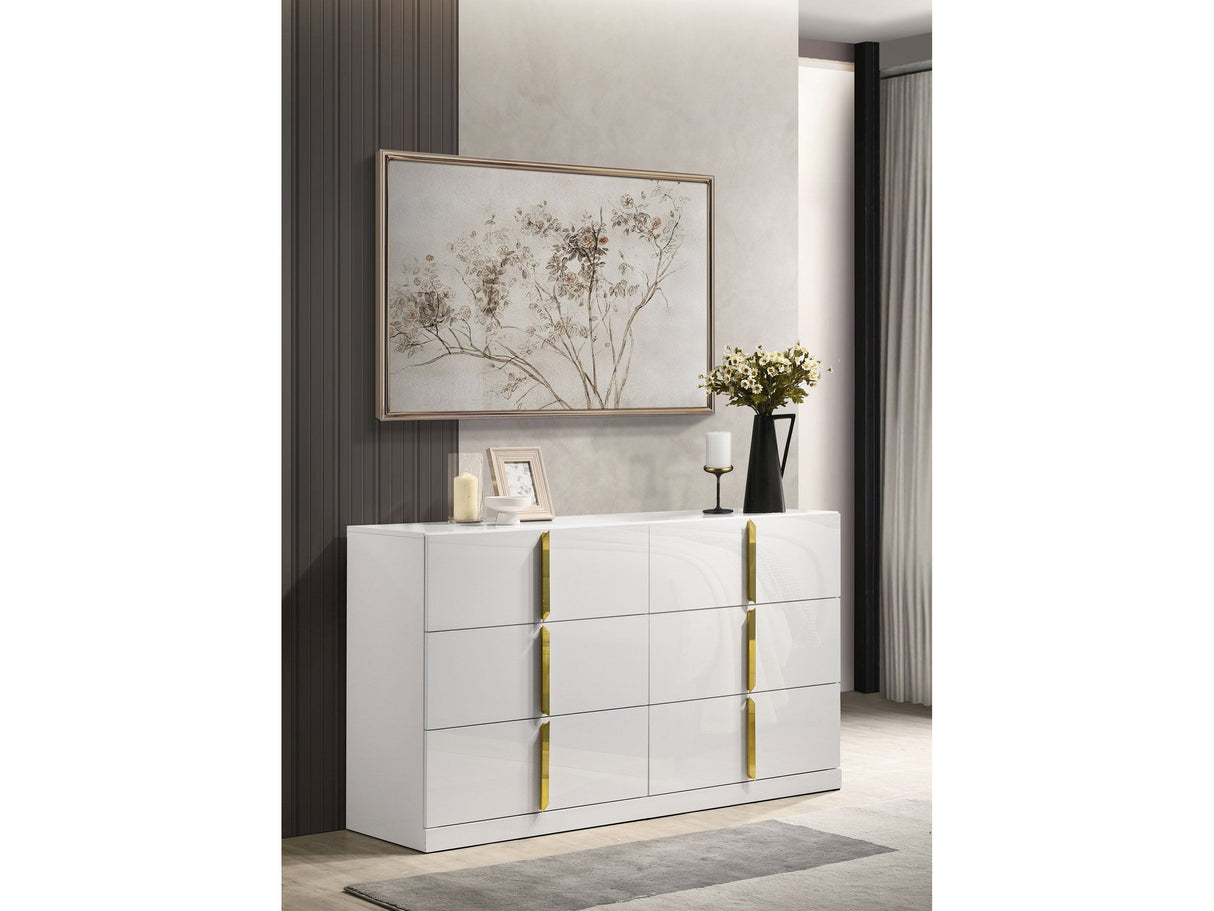 Ines White High Gloss 6-drawer Bedroom Dresser Cabinet by Coaster at Eve Furniture