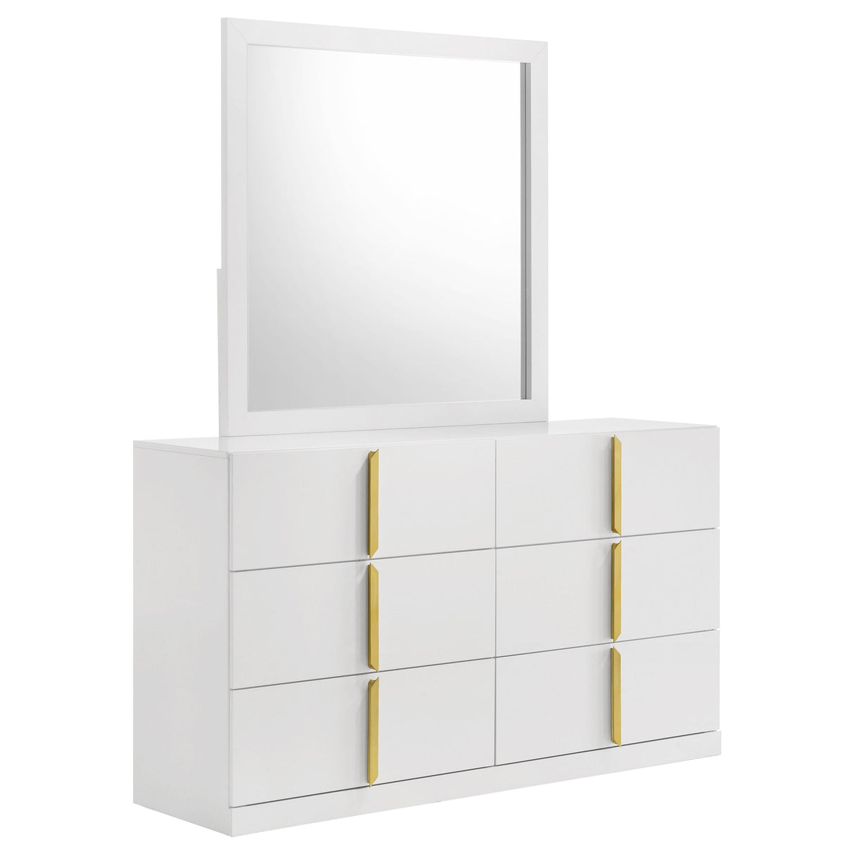Ines White High Gloss 6-drawer Bedroom Dresser with Mirror by Coaster at Eve Furniture