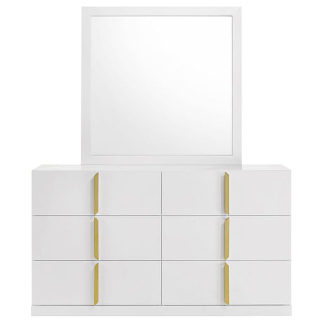Ines White High Gloss 6-drawer Bedroom Dresser with Mirror by Coaster at Eve Furniture