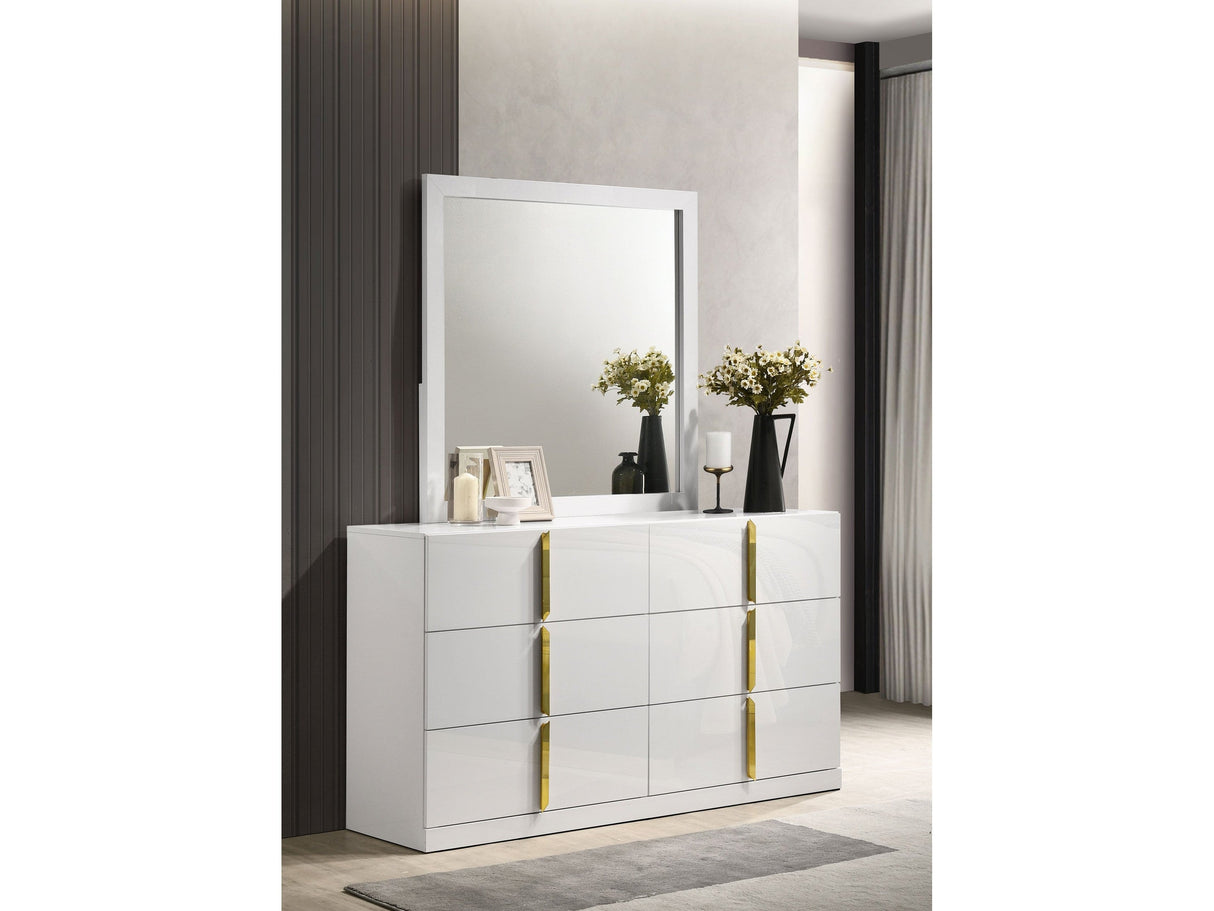 Ines White High Gloss 6-drawer Bedroom Dresser with Mirror by Coaster at Eve Furniture