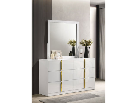 Ines White High Gloss 6-drawer Bedroom Dresser with Mirror by Coaster at Eve Furniture