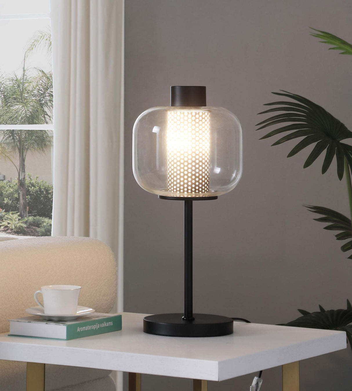 Ingrid Black Glass Shade Bedside Table Lamp by Coaster at Eve Furniture