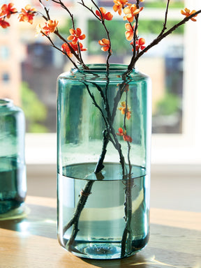 Inisland Teal Vase by Ashley at Eve Furniture