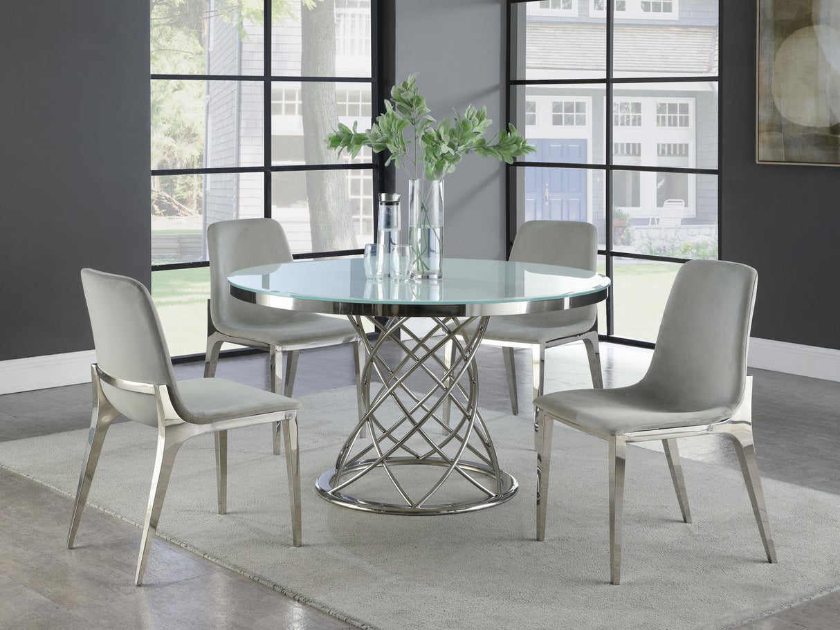 Irene White/Chrome 5-Piece Round Glass Top Dining Set