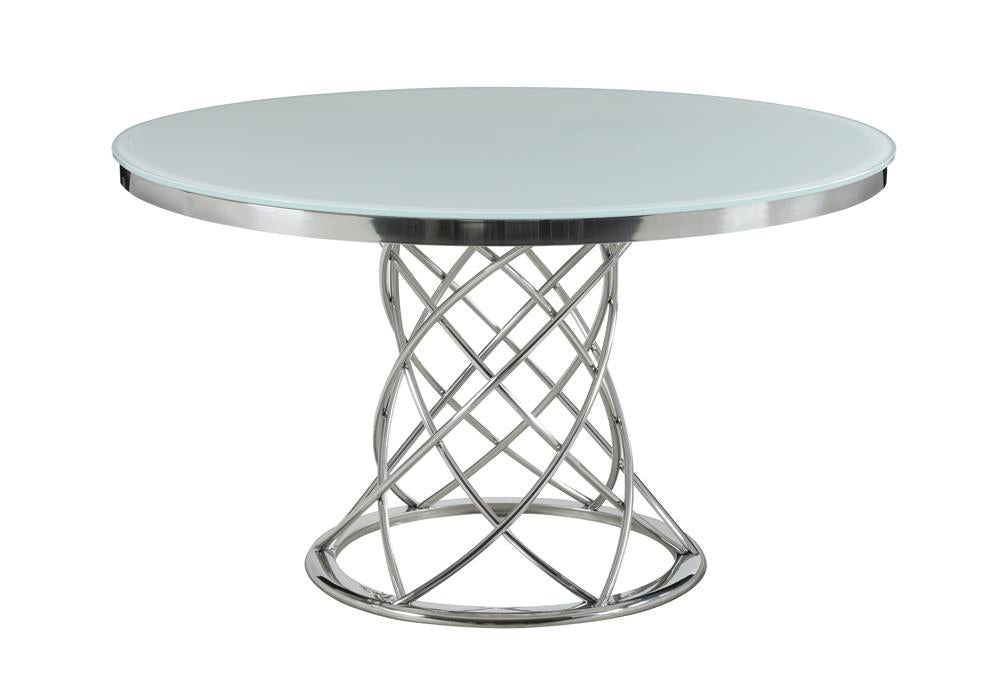 Irene White/Chrome Round Glass Top Dining Table