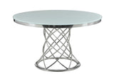 Irene White/Chrome Round Glass Top Dining Table