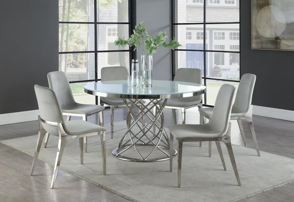 Irene White/Chrome Round Glass Top Dining Table