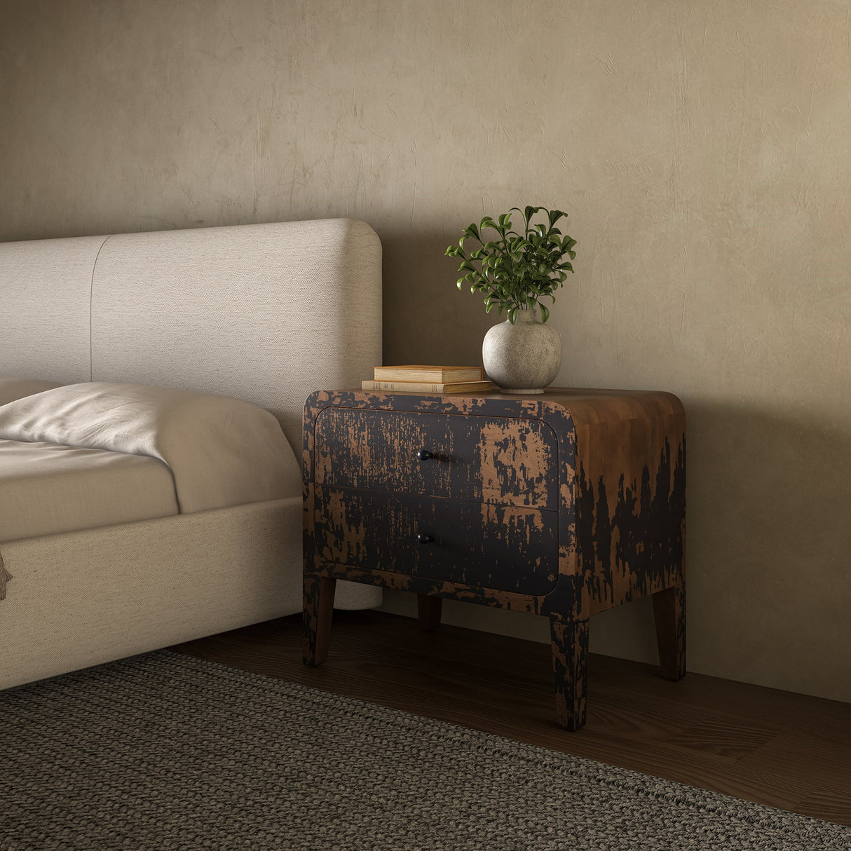 Iris Distressed Black Nightstand by Moe's Home at Eve Furniture