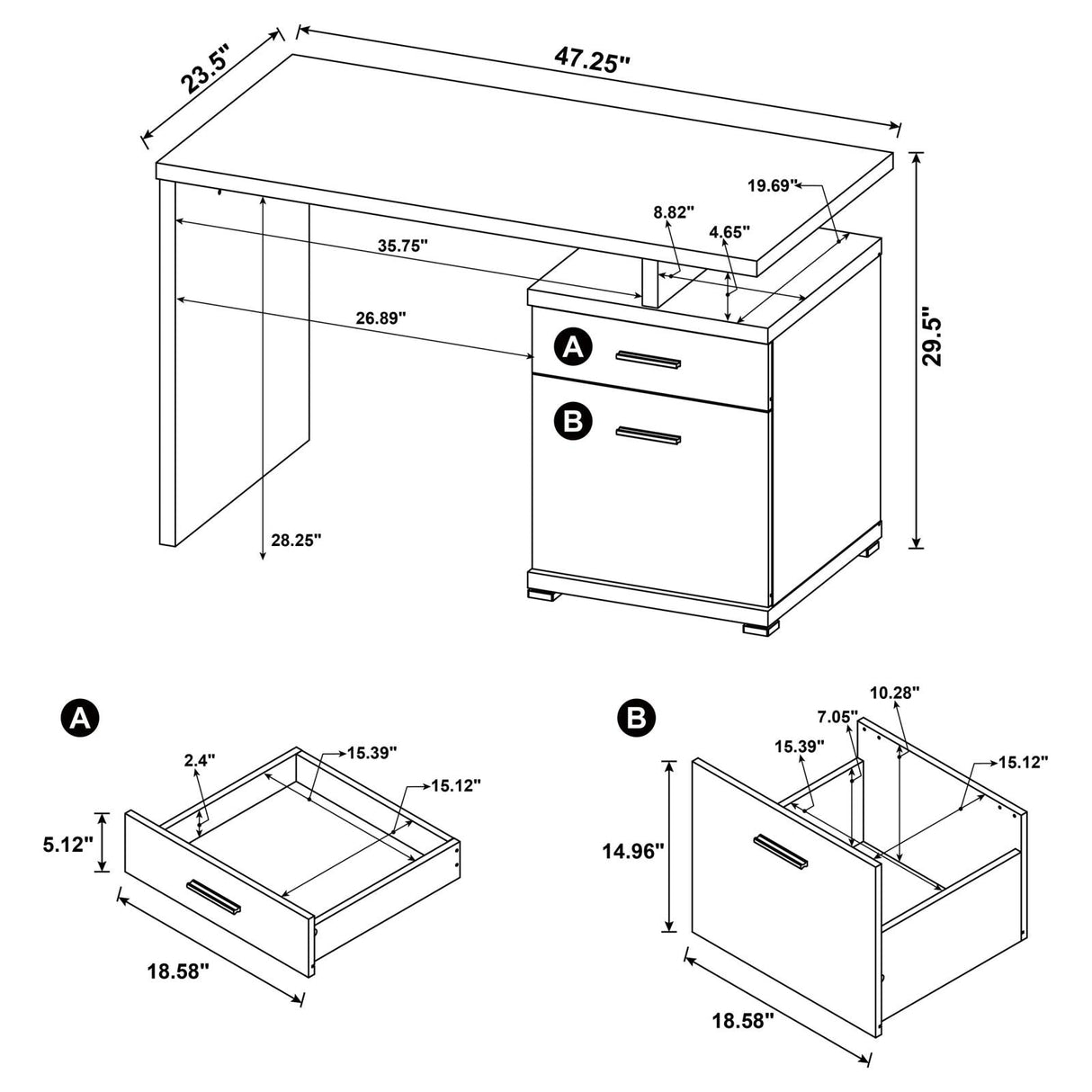 Irving Cappuccino 2-Drawer Office Desk with Cabinet