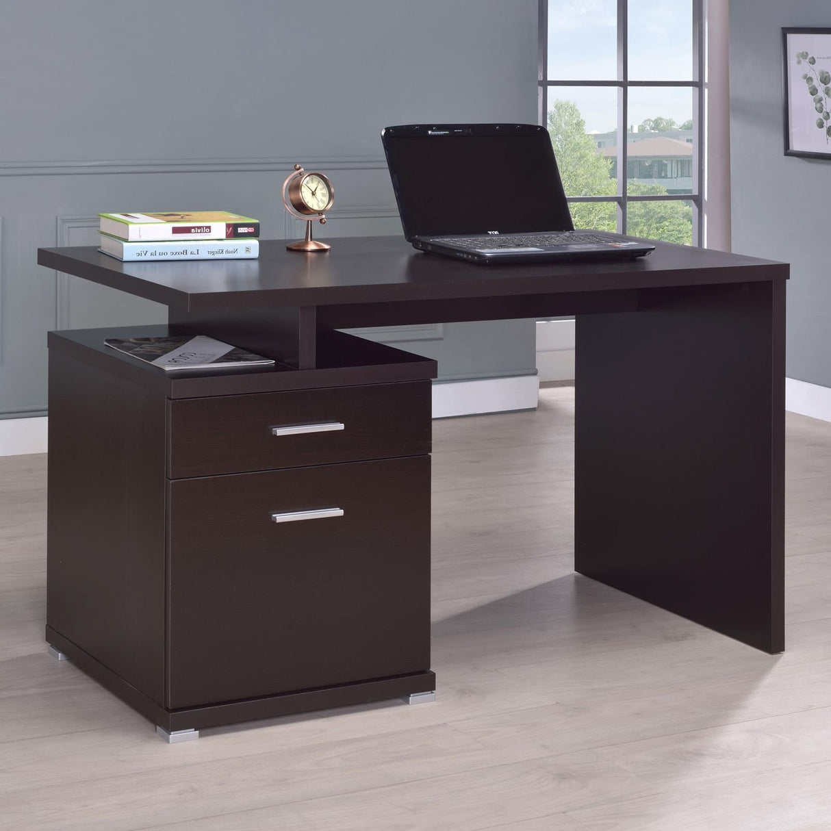 Irving Cappuccino 2-Drawer Office Desk with Cabinet