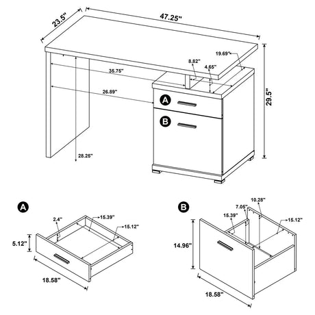 Irving White 2-Drawer Office Desk with Cabinet by Coaster at Eve Furniture