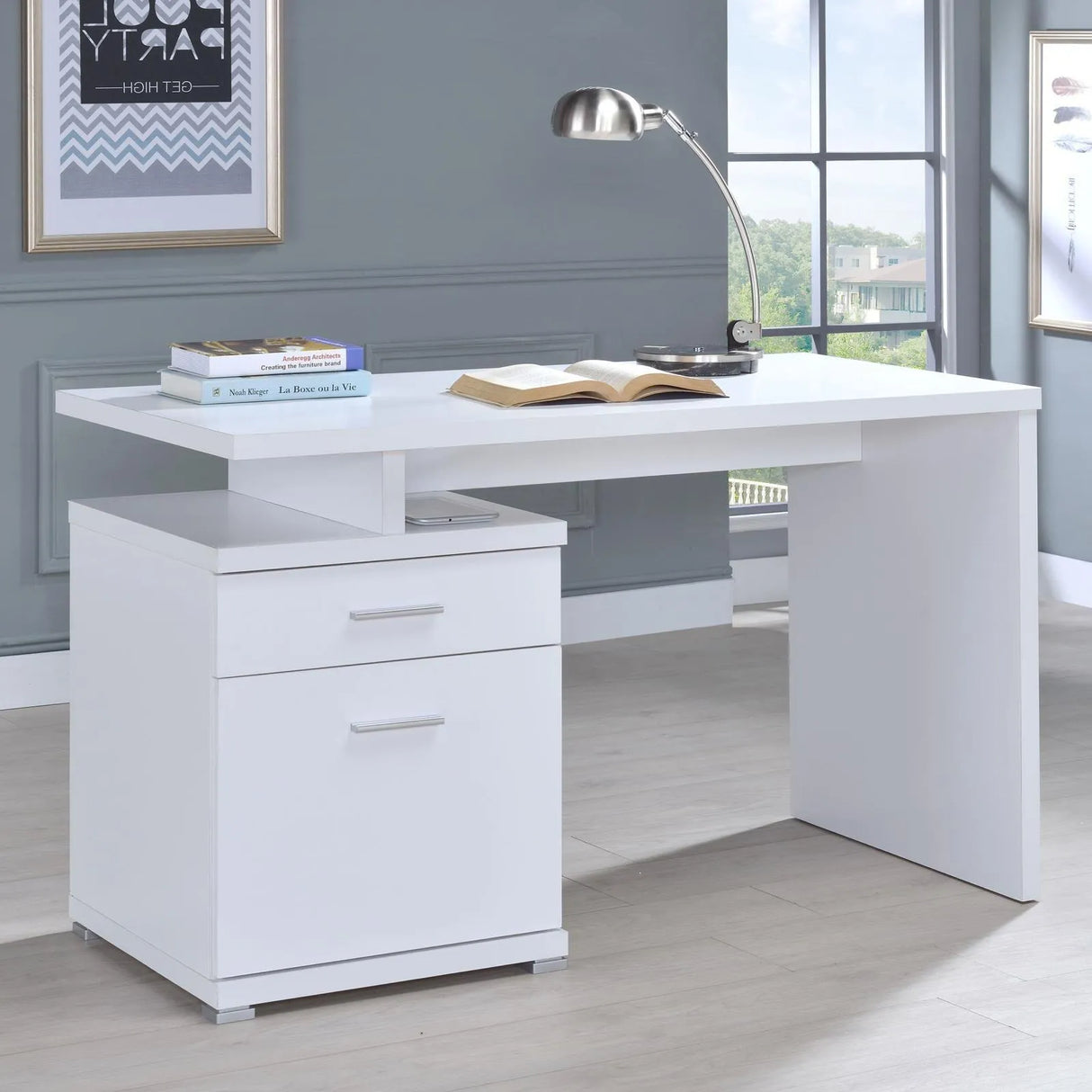 Irving White 2-Drawer Office Desk with Cabinet by Coaster at Eve Furniture