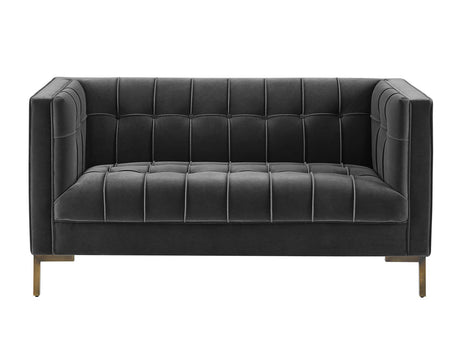 Isaac Channel Stitched Gray Velvet Loveseat