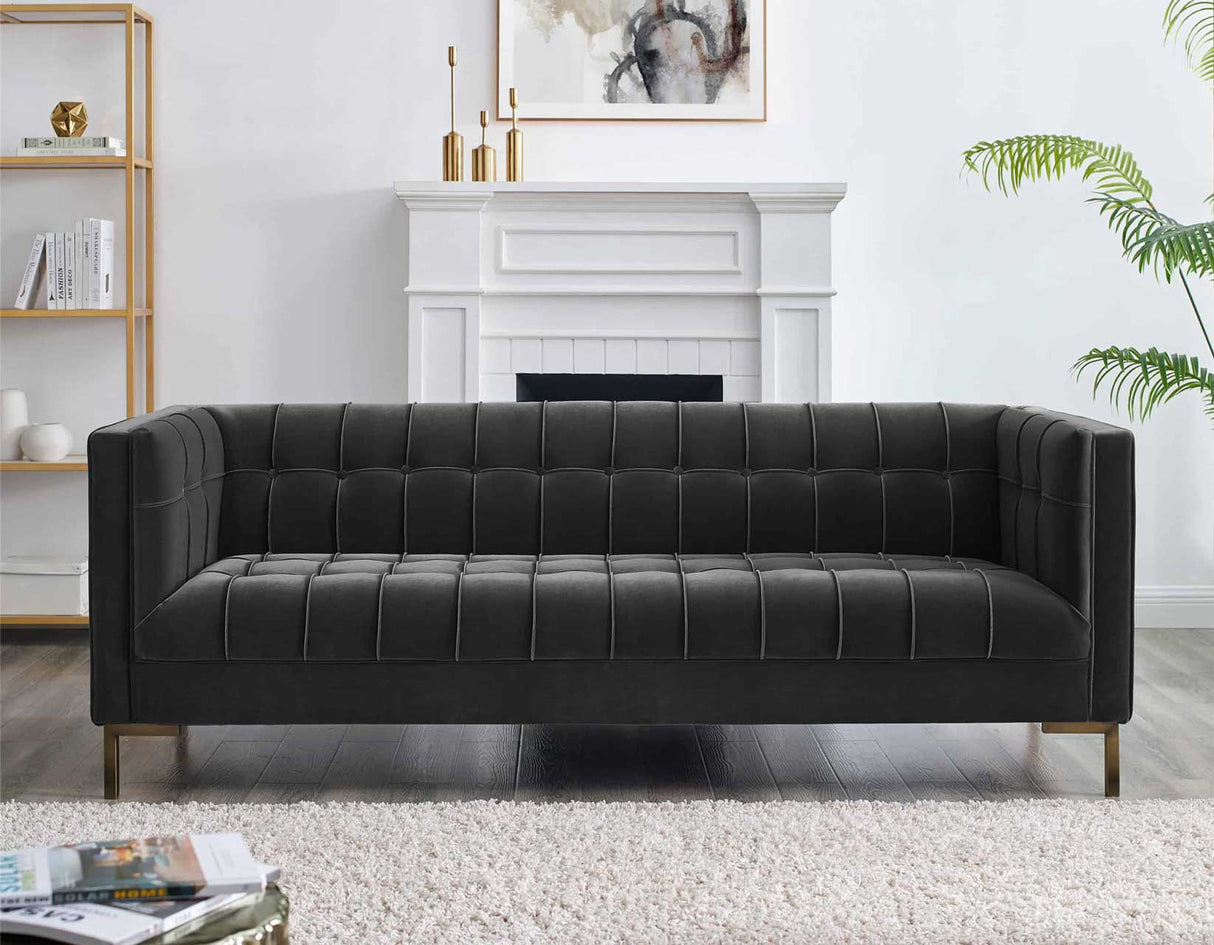 Isaac Channel Stitched Gray Velvet Sofa