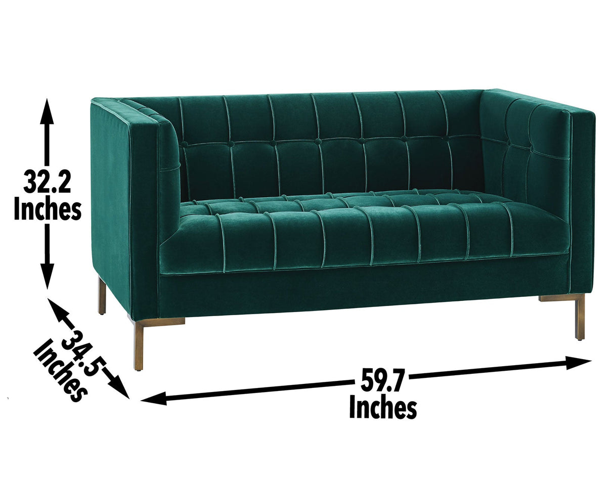 Isaac Channel Stitched Green Velvet Loveseat