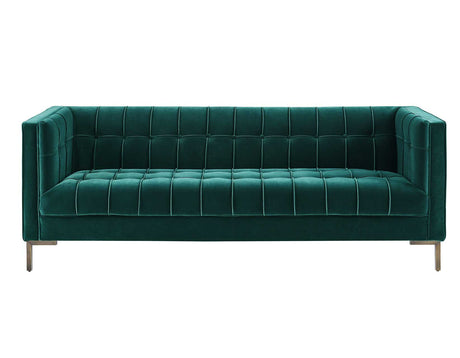 Isaac Channel Stitched Green Velvet Sofa